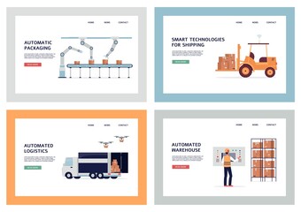 Obraz na płótnie Canvas Automatic logistics banner set - smart technology in packaging