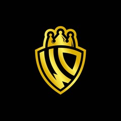 WD monogram logo with shield and crown style design template