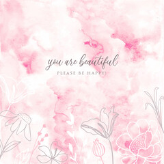Fototapeta na wymiar floral hand drawn and abstract pink watercolor background