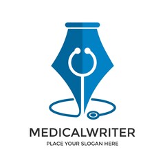 Medical writer vector logo template. This design use pen and stethoscope symbol. Suitable for education or publisher.