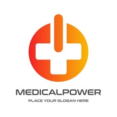 Medical power vector logo template. This design use technology symbol. Suitable for health.