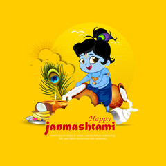 illustration of happy Janmashtami. Lord Krishna.web page,poster and banner.