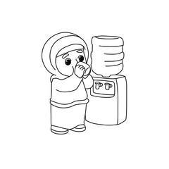vector illustration of a girl drinking a glass of water