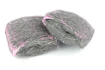 Soap filled wire wool scouring pads isolated on a white background