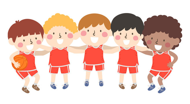 Kids Boys Basketball Plan Huddle Illustration