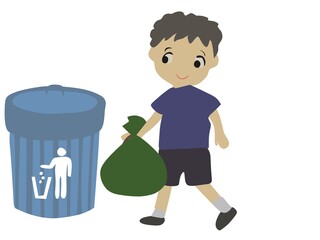 boy with recycling bin