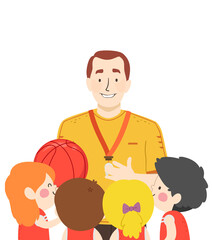 Kids Girls Boys Basketball Coach Talk Illustration