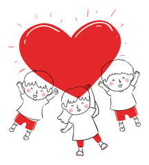 Kids Doodle Big Red Bright Heart Illustration