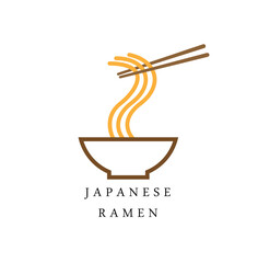 Authentic Japanese ramen noodle flat design logo, vector illustration logo design of a ramen noodle with chopsticks