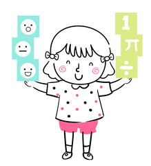 Kid Girl Doodle Balanced Illustration