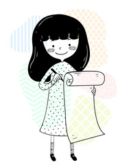 Girl Doodle Long Checklist Illustration
