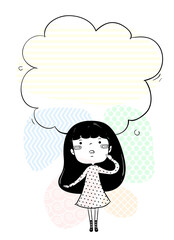 Girl Doodle Look Up Cloud Think Illustration