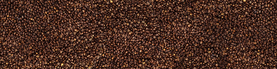 Fototapeta premium Roasted coffee beans. Panoramic background