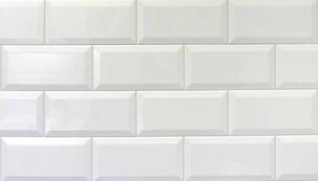 White rectangular glossy tile in a wall in a  bathroom