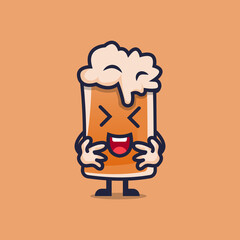 Cute beer laughing, shocked, cartoon character vector illustration