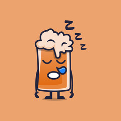Cute beer cartoon character sleeper vector illustration