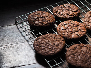 Brownie cookies on baking rack