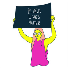 woman protest holding big sign black lives matter vector illustration