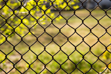 Fototapeta premium Iron mesh fence on a background of nature