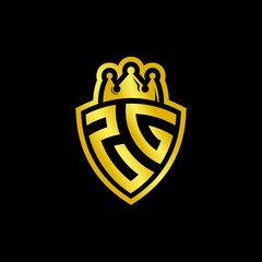 ZG monogram logo with shield and crown style design template