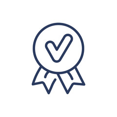 Quality approval badge thin line icon. Product, guarantee, good choice isolated outline sign. Check marks and business concept. Vector illustration symbol element for web design and apps