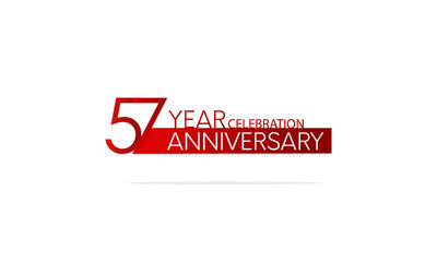 57 year anniversary, minimalist logo. jubilee, greeting card. Birthday invitation. year sign. Red space vector illustration on white background - Vector