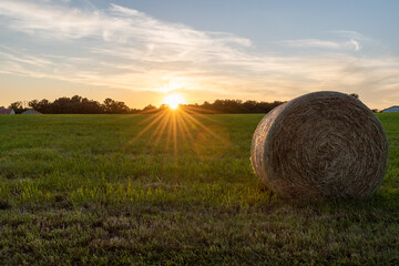The sun sets over a farm field near Poolesville, Montgomery County, Maryland.