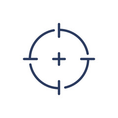 Cross in focus thin line icon. Target, sniper aim, crosshair isolated outline sign. Accuracy, goal, purpose concept. Vector illustration symbol element for web design and apps