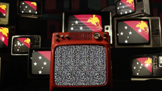 Flag of Papua New Guinea and Vintage Televisions.