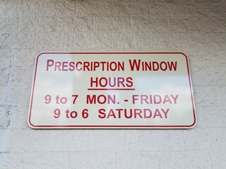 prescription window hours sign times and days