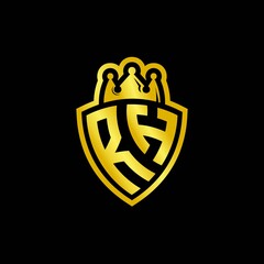 RH monogram logo with shield and crown style design template