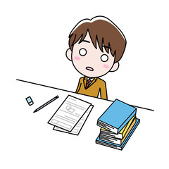 机に向かっているが勉強する気が起きない男の子