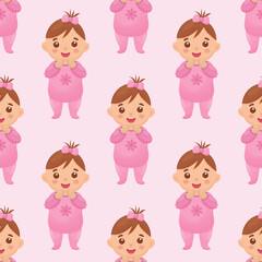 seamless pattern with an image of a baby girl. Vector illustration