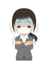 マスクをした体調不良で悪寒がする会社員女性
