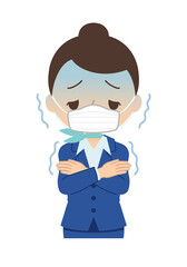 マスクをした体調不良で悪寒がする会社員女性