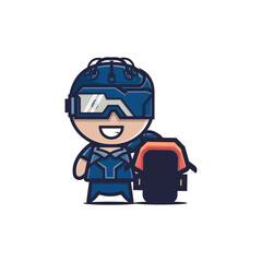Cute cyborg cartoon character and motorcycle vector illustration