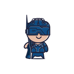 Cute cyborg cartoon character holding the sniper vector illustration