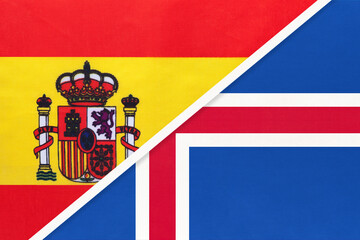 Spain and Iceland, symbol of two national flags from textile. Championship between two european countries.