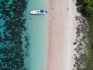 The beautiful long pink beach in Labuan Bajo, Komodo National Park, Indonesia