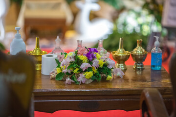 The blurred background of joss sticks lit for religious ceremonies, beliefs of each region
