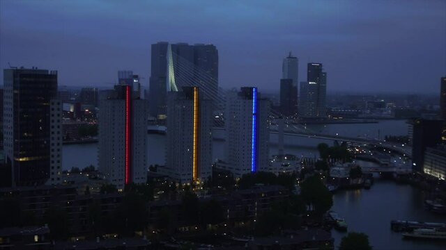 Europe.The Netherlands. Night Rotterdam panorama. City architecture