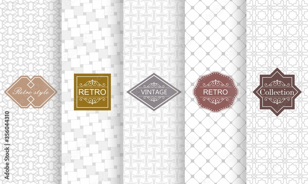 Fototapete set of seamless stripe patterns in light gray. vector illustration vintage design. abstract seamless