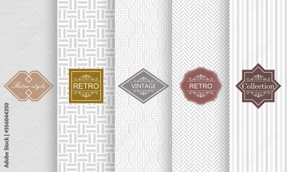 Fototapete set of seamless stripe patterns in light gray. vector illustration vintage design. abstract seamless