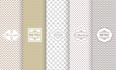Set of seamless geometric patterns. Vector illustration vintage design. Abstract seamless retro patterns with frames - 356044394