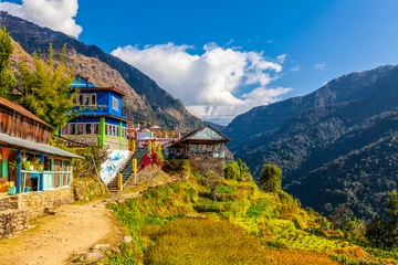 Crédence de cuisine en verre imprimé Annapurna Villages on Poon Hill treck