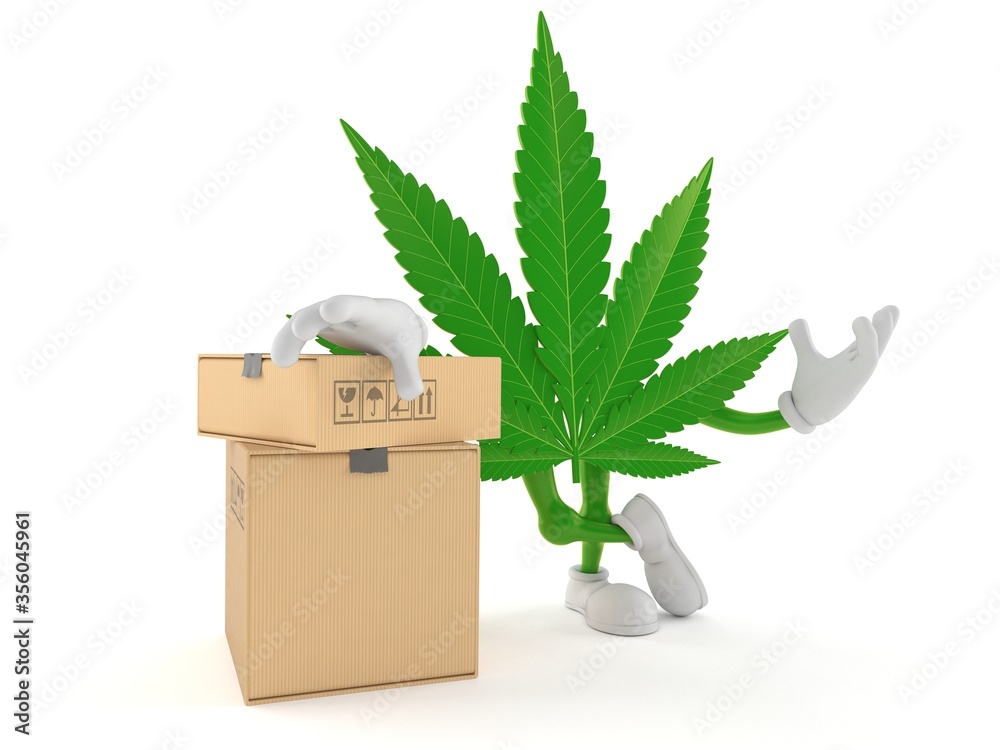 Canvas Prints Cannabis character with stack of boxes