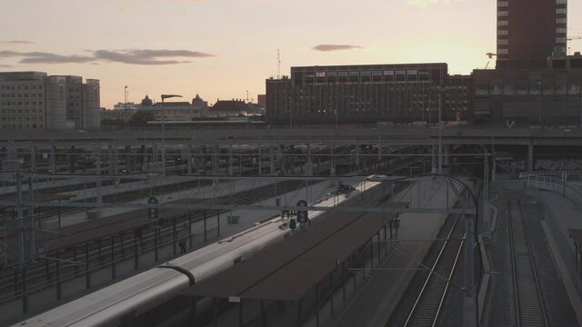 Oslo, Norway. Urban Public Transportation, Central Commuter Railway Station and Under Twilight