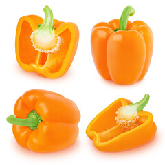 Set of orange Bell peppers isolated on a white background.