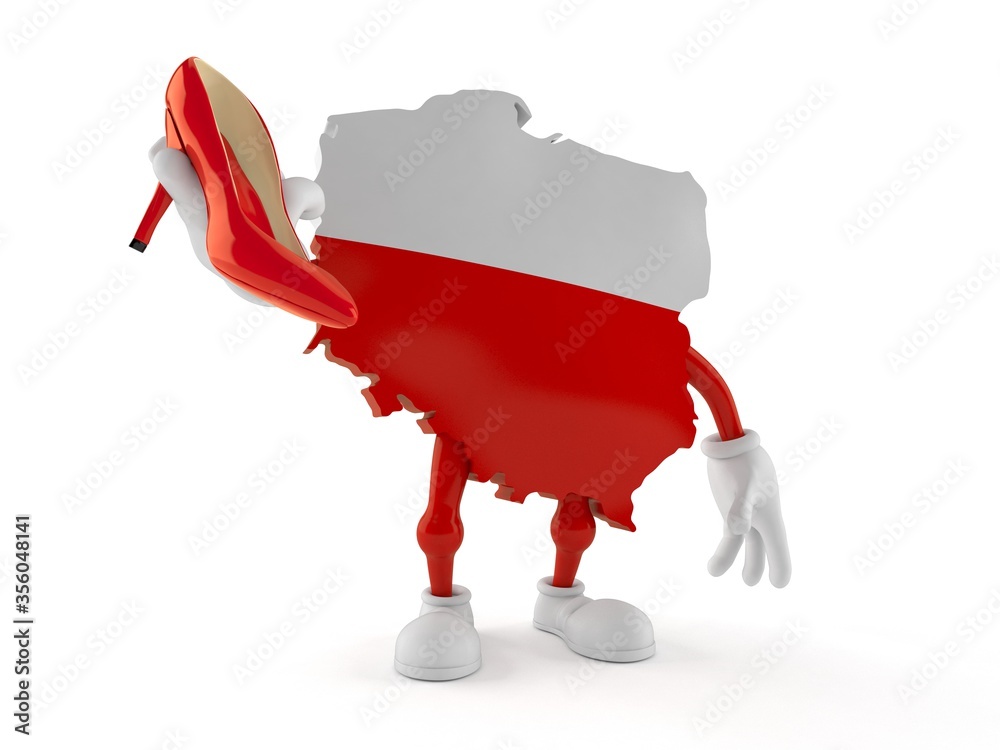 Poster poland character holding high heel