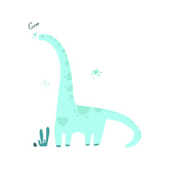 Cute blue dinosaur for children's design. Flat vector illustration isolated on white background. Hand drawn concept.